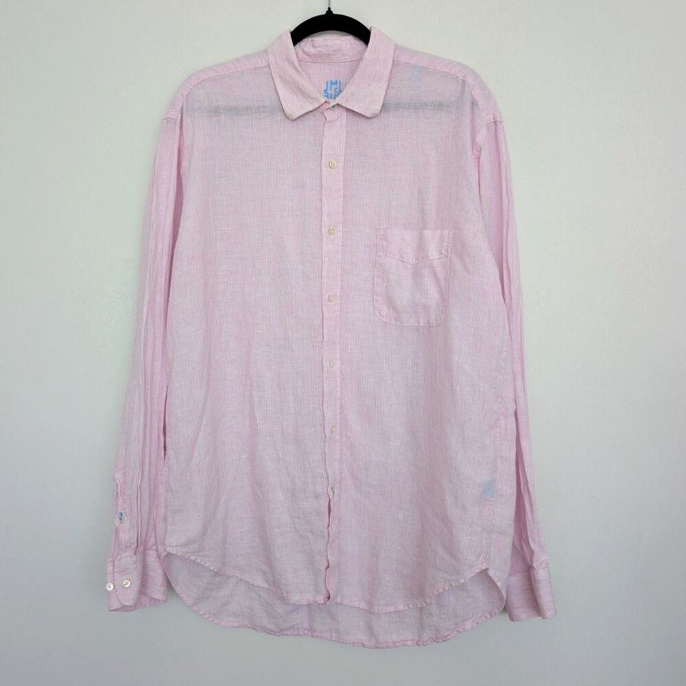 J. McLaughlin Coastal Linen Pink Button Up Long Sleeve Collared Shirt Sz XL